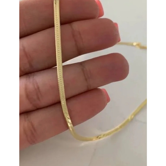 2mm Herringbone Necklace | Yellow Gold Plated 925 Sterling Silver - Picture 8 of 15